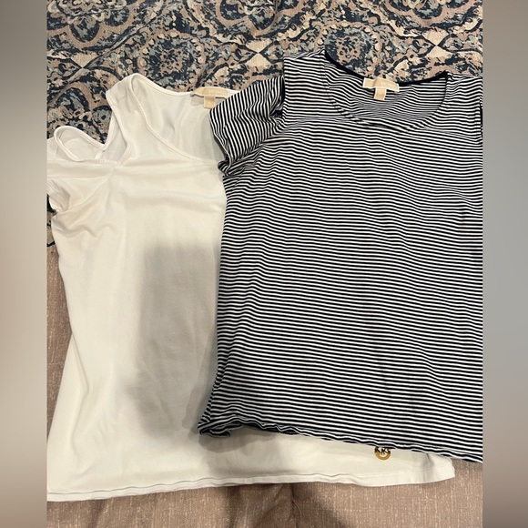 Michael Kors Tops - Michael Kors White & Navy Striped Cold Shoulder Tops